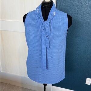 MICHAEL Michael Kors Light Blue Sleeveless Tie-Neck Polka Dot Blouse